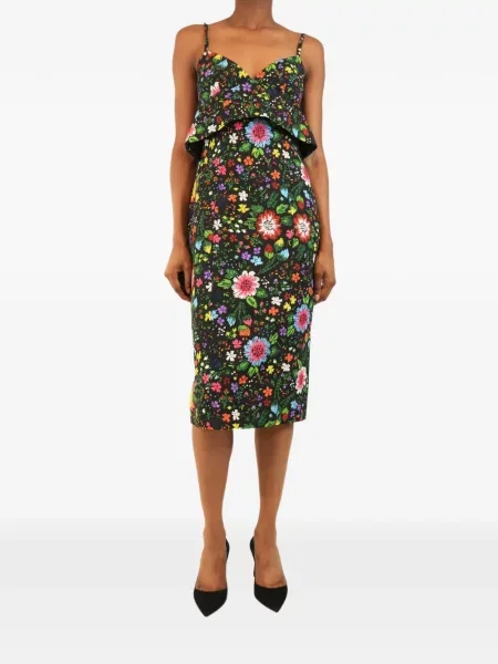 Rochie midi Victoria Beckham cu model floral cu imagine negru