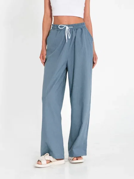 Штани палаццо IJ wide-linen-blue блакитний льон/віскоза сині