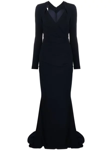 Sukienka maxi Talbot Runhof drapowana z krepy garniturowa niebieska