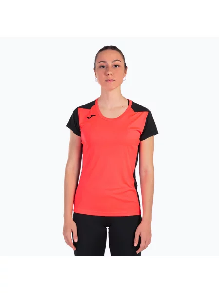 Дамска тениска за бягане Joma Record II fluor coral/black черно
