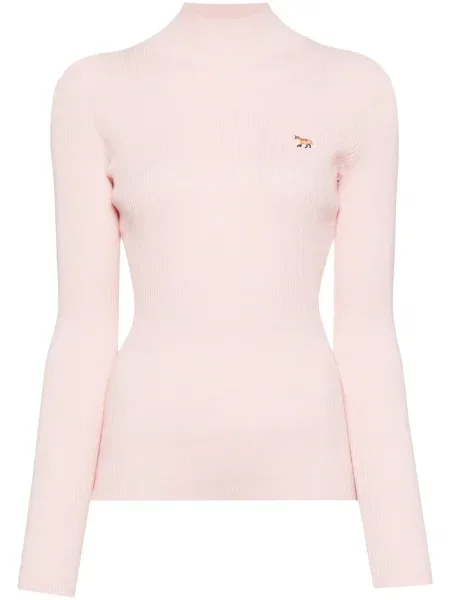 Top Maison Kitsune cu broderie tricotate roz