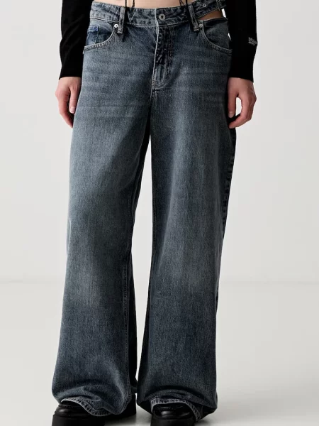 Karl Lagerfeld Jeans blugi wide leg pentru femei albastru