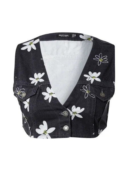 Nasty Gal Top Daisy albastru noapte / galben citron alb