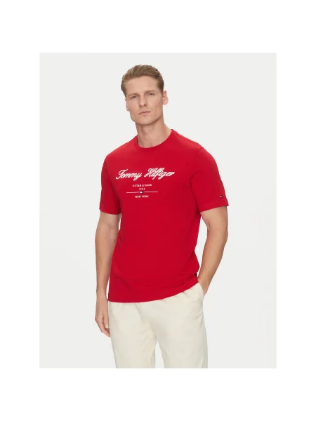 Tommy Hilfiger Majica Script Logo Regular Fit rdeča