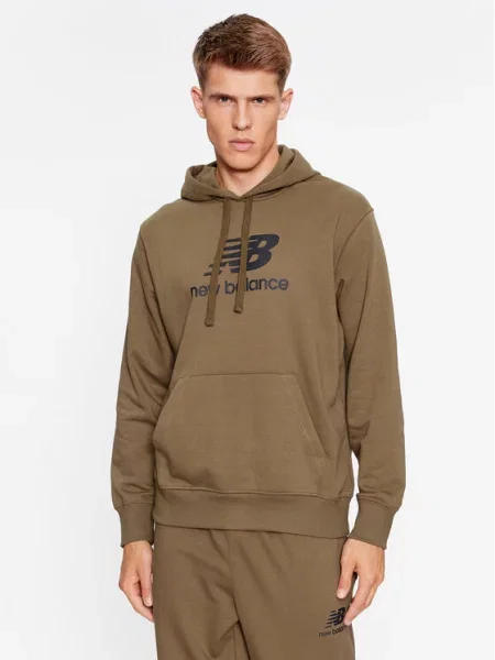 New Balance Bluza Essentials Stacked Logo French Terry Hoodie brązowy