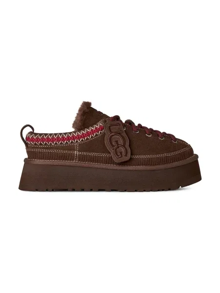 UGG papuci de casă pentru femei din piele întoarsă W Heritage Lace-Up Slipper maro