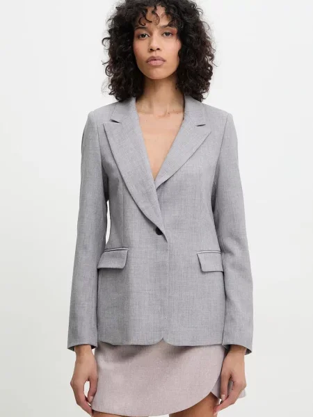 Сако Answear Lab с едно копче с изчистен дизайн сиво