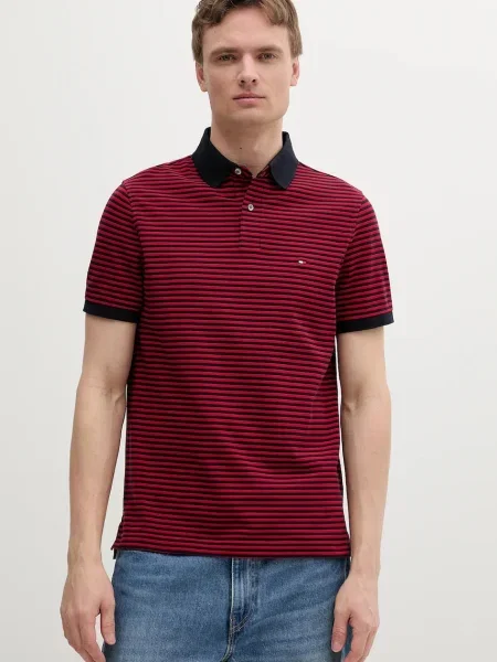 Тениска с яка Tommy Hilfiger мъжка бордо с десен червено