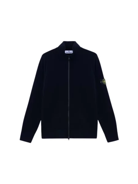 Kardigan Stone Island wełniany ze stójką z kamieniami niebieski