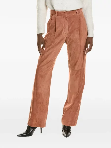 Pantaloni Brunello Cucinelli din piele de căprioară maro