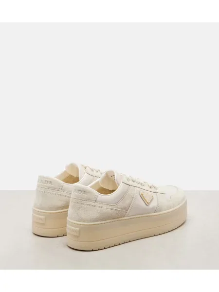 Sneakerși Prada din piele de căprioară alb