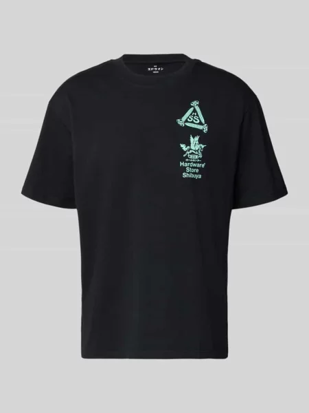 T-shirt z nadrukiem i okrągłym dekoltem Edwin czarny