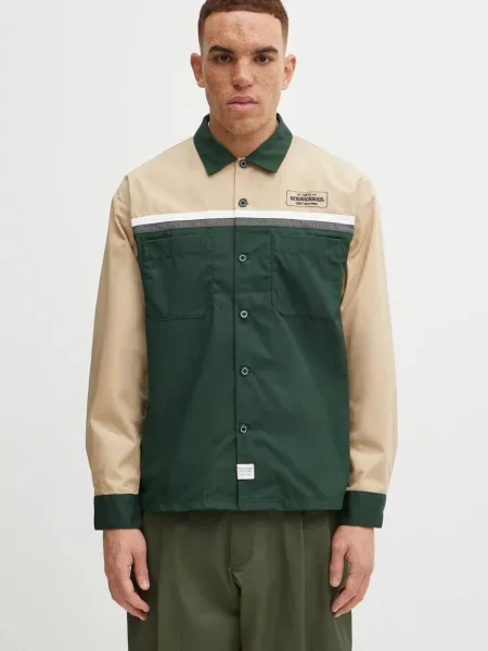 NEIGHBORHOOD cămașă CLASSIC WORK BICOLOR cu guler clasic regular verde