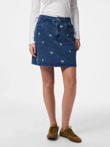 PIECES Fustă PCFLORA denim albastru