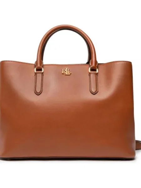 Kožená kabelka Lauren Ralph Lauren hnedá