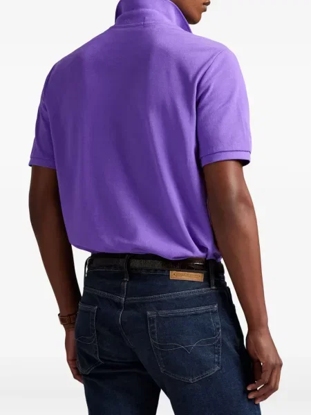 Kratak samt polo majica Polo Ralph Lauren s vezom crna