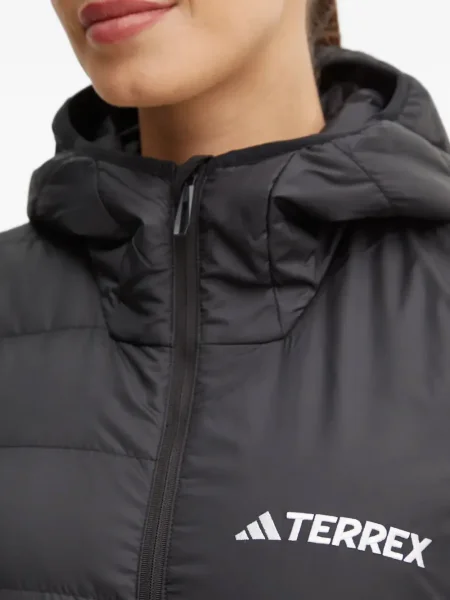 Пухен елец Adidas на райета с качулка бяло