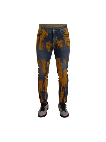 Skinny jeansy skinny Dolce And Gabbana ze stretchu niebieskie
