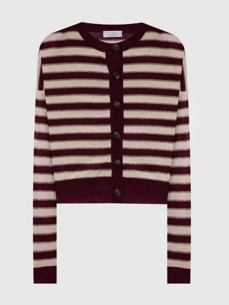 Кардиган з кашеміру в смужку Brunello Cucinelli бордовий