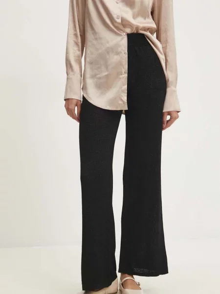 Панталон Answear Lab с широка каройка с висока талия черно