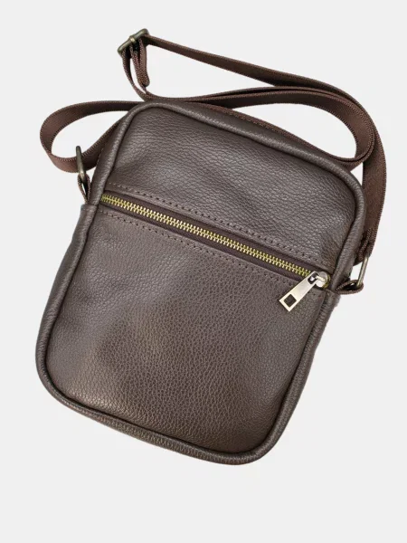 Кожаная сумка через плечо Famk коричневая