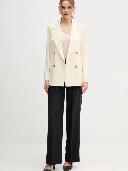 Піджак з домішкою вовни United Colors of Benetton двобортний однотонний бежевий