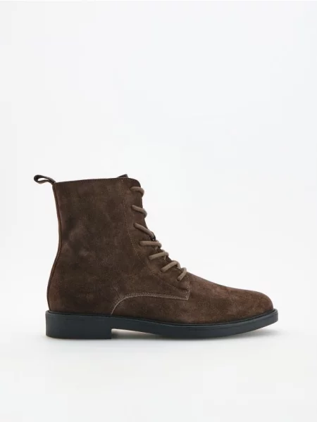 Reserved Botine din piele întoarsă maro-închis maro