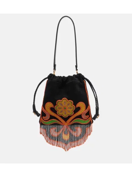 Geantă de mână Etro din piele de căprioară cu mărgele negru