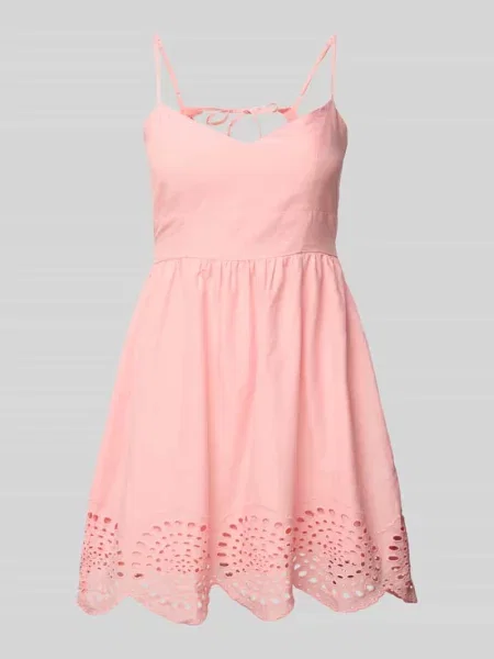 Sukienka mini z wycięciem i haftem angielskim Review różowa