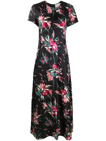 Rochie La Doublej de mătase cu model floral cu imagine negru