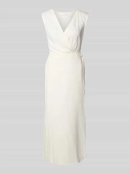 Sukienka kopertowa z mieszanki lnu z dekoltem w serek model ‘GINA’ Guido Maria Kretschmer Woman biała