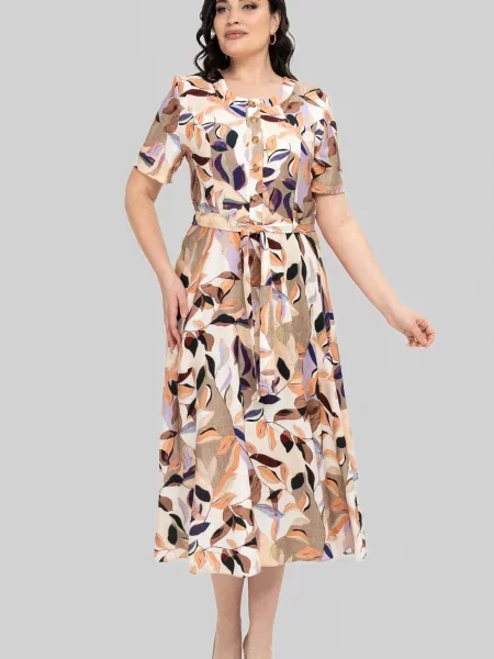 Лляна Сукня міді All Posa молочний