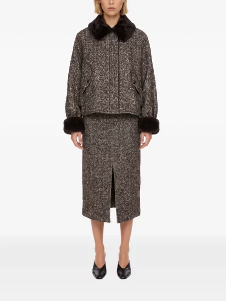 Fustă midi Thelaurent cu model herringbone maro