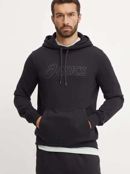 Суичър с качулка Asics с качулка с апликация черно