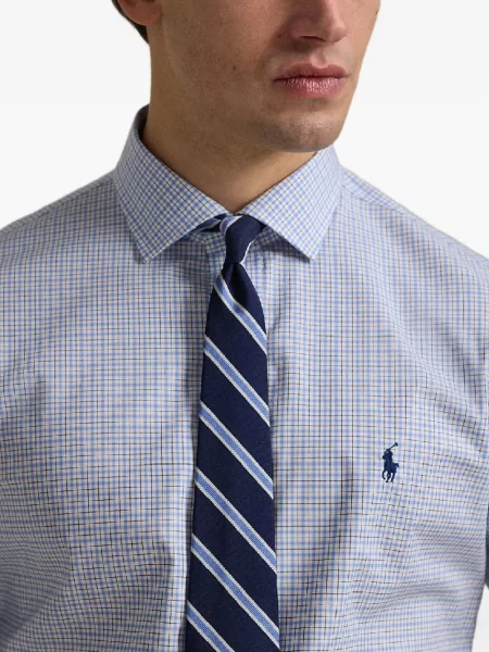 Кожена карирана поло тениска Polo Ralph Lauren бродирана бяло