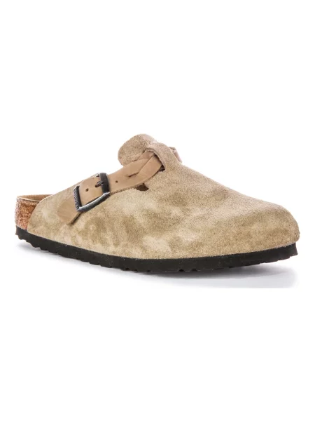 Klapki Birkenstock skórzane z nadrukiem biznesowe beżowe