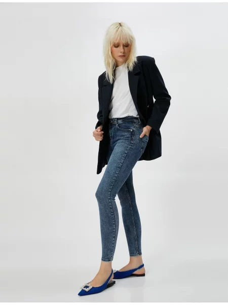 Blugi skinny Koton cu talie înaltă albastru