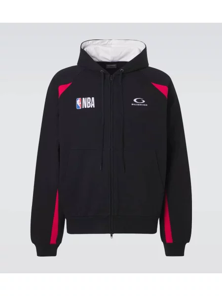 Hoodie Balenciaga iz flisa z avtogramom črna