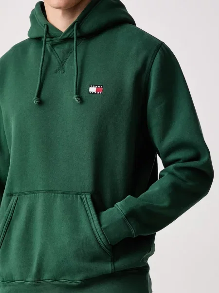 Суичър с качулка Tommy Jeans с качулка зелено