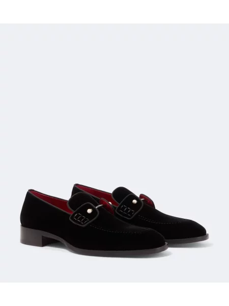 Pantofi loafer Christian Louboutin de catifea negru