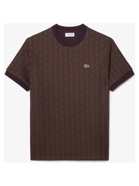 Koszulka z krótkim rękawem Lacoste Monogram Jacquard brązowo bordowa S brązowa