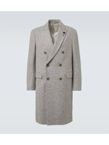 Palton Lardini de lână cu model herringbone cu două rânduri de nasturi gri