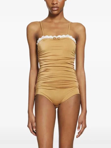 Krajkový body Chloé s volány hnědý
