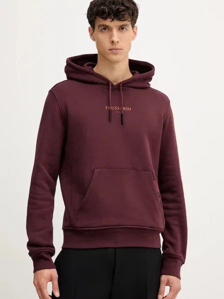 Суичър с качулка Trussardi с качулка с принт винено червено