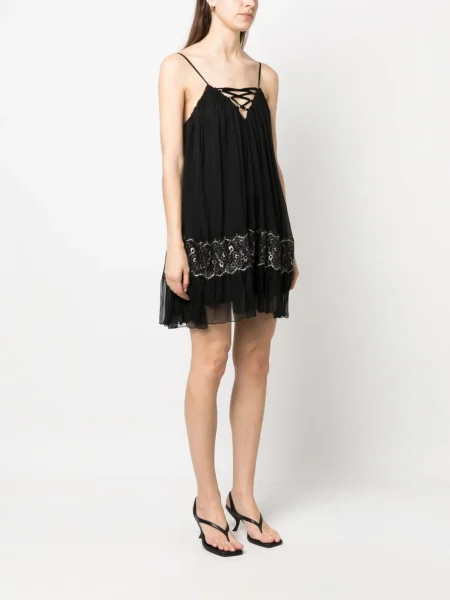 Rochie mini Nissa de mătase de costum negru
