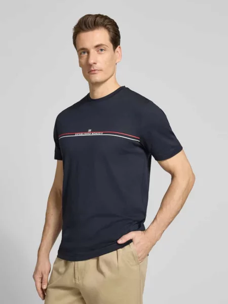 T-shirt o kroju regular fit z nadrukiem z logo Christian Berg Men granatowa