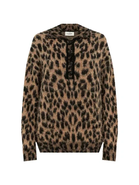Pulover Laneus tricotate cu imagine cu model leopard maro