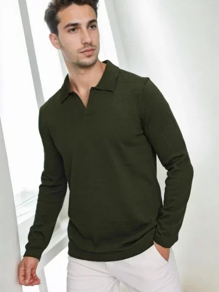 Polo Dewberry cu mâneci lungi kaki