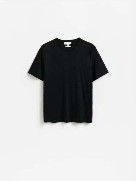 Reserved Tricou cu croială regular și adaos de mătase negru
