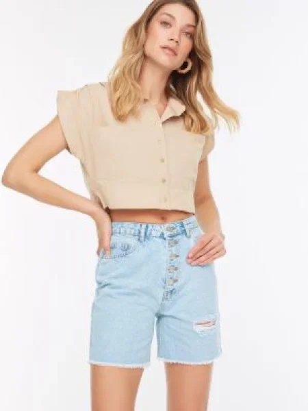 Pantaloni scurți din denim Trendyol albastru